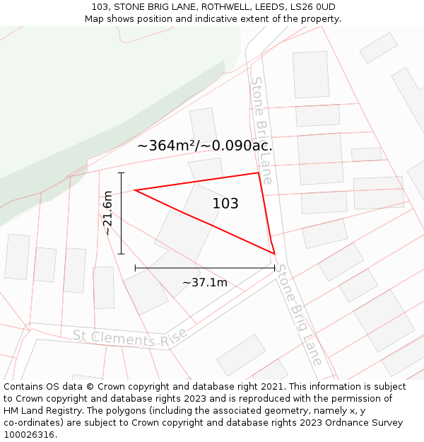103, STONE BRIG LANE, ROTHWELL, LEEDS, LS26 0UD: Plot and title map