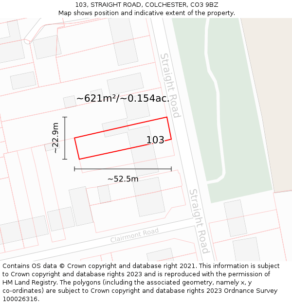 103, STRAIGHT ROAD, COLCHESTER, CO3 9BZ: Plot and title map