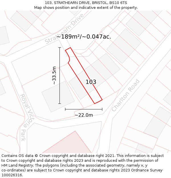 103, STRATHEARN DRIVE, BRISTOL, BS10 6TS: Plot and title map