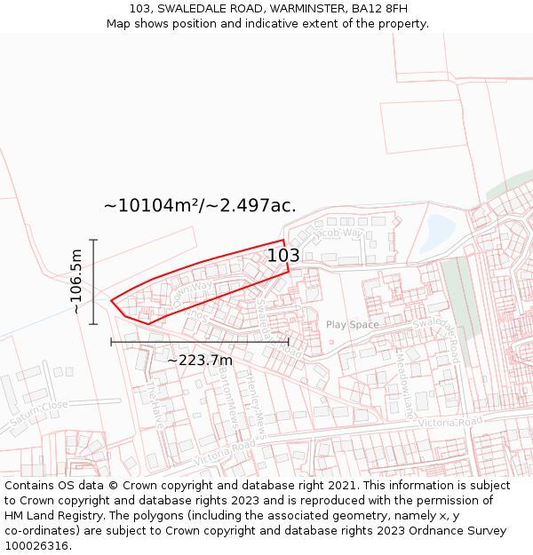 103, SWALEDALE ROAD, WARMINSTER, BA12 8FH: Plot and title map
