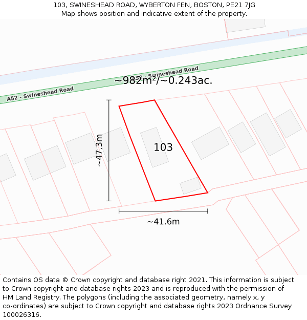 103, SWINESHEAD ROAD, WYBERTON FEN, BOSTON, PE21 7JG: Plot and title map
