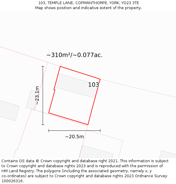 103, TEMPLE LANE, COPMANTHORPE, YORK, YO23 3TE: Plot and title map