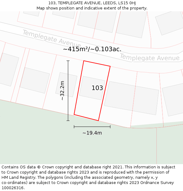 103, TEMPLEGATE AVENUE, LEEDS, LS15 0HJ: Plot and title map