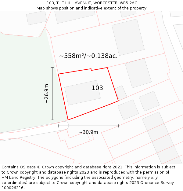 103, THE HILL AVENUE, WORCESTER, WR5 2AG: Plot and title map