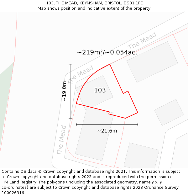 103, THE MEAD, KEYNSHAM, BRISTOL, BS31 1FE: Plot and title map