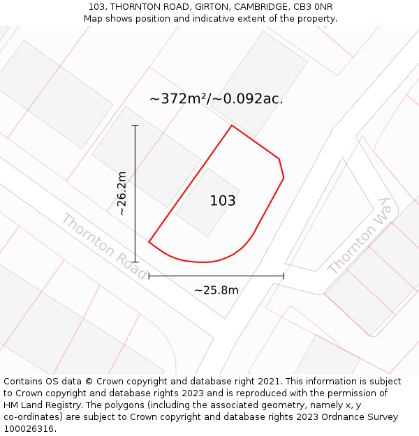 103, THORNTON ROAD, GIRTON, CAMBRIDGE, CB3 0NR: Plot and title map