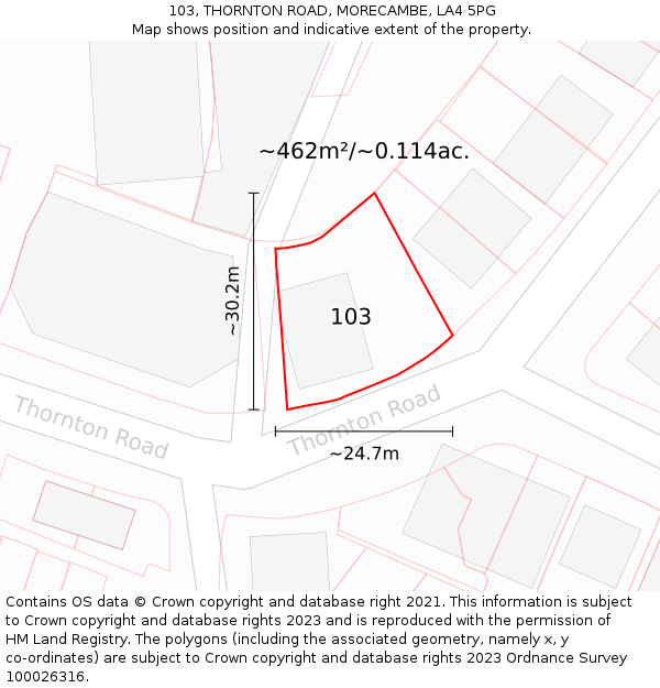103, THORNTON ROAD, MORECAMBE, LA4 5PG: Plot and title map