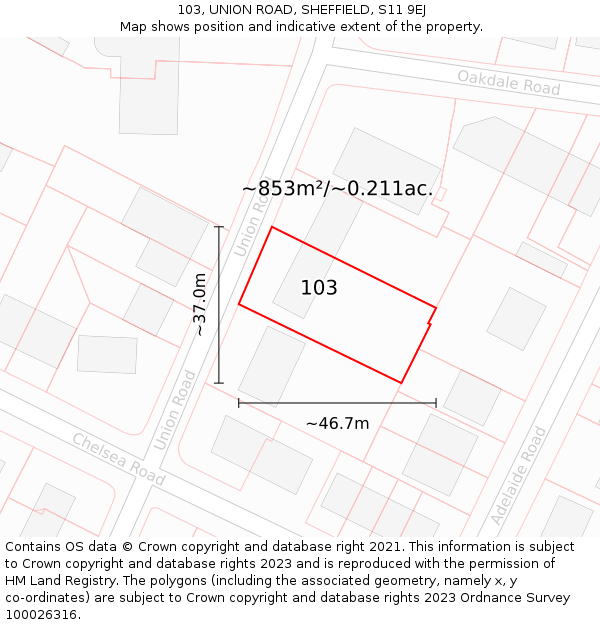103, UNION ROAD, SHEFFIELD, S11 9EJ: Plot and title map