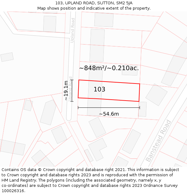103, UPLAND ROAD, SUTTON, SM2 5JA: Plot and title map