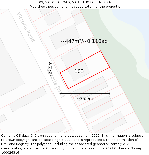 103, VICTORIA ROAD, MABLETHORPE, LN12 2AL: Plot and title map