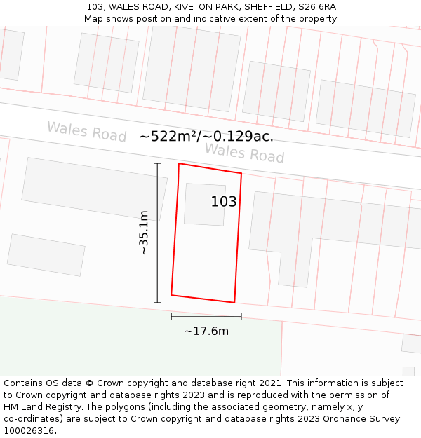103, WALES ROAD, KIVETON PARK, SHEFFIELD, S26 6RA: Plot and title map