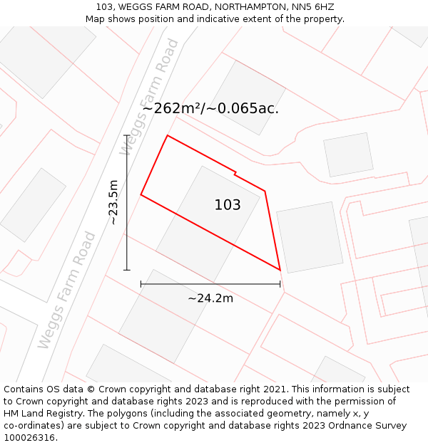 103, WEGGS FARM ROAD, NORTHAMPTON, NN5 6HZ: Plot and title map