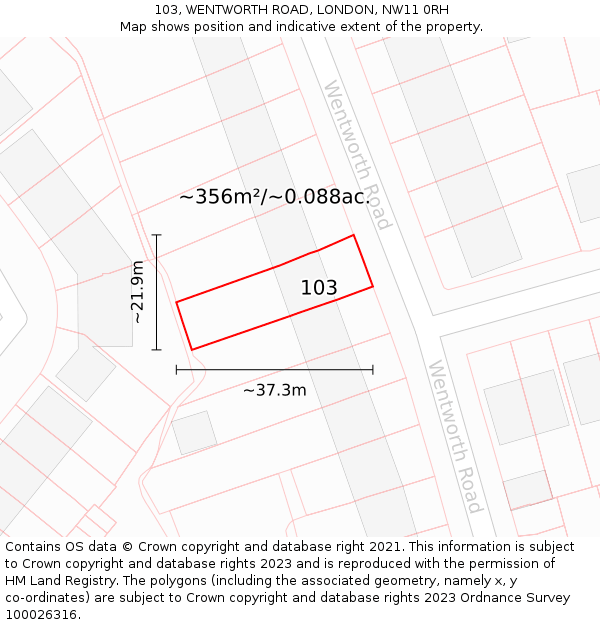 103, WENTWORTH ROAD, LONDON, NW11 0RH: Plot and title map