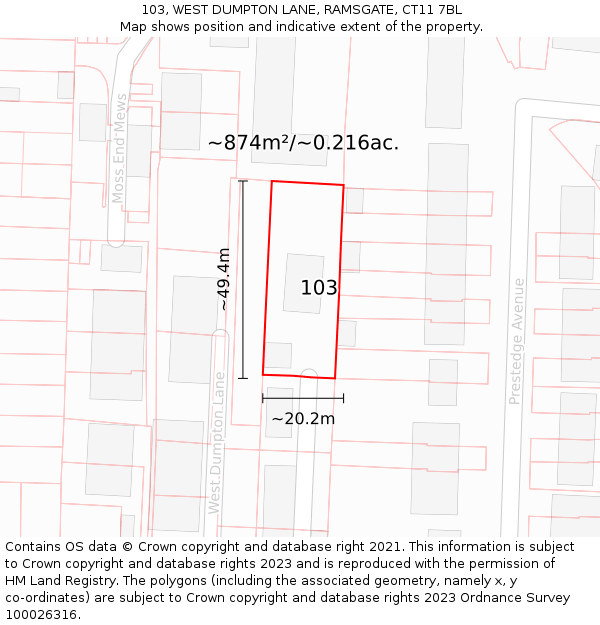 103, WEST DUMPTON LANE, RAMSGATE, CT11 7BL: Plot and title map