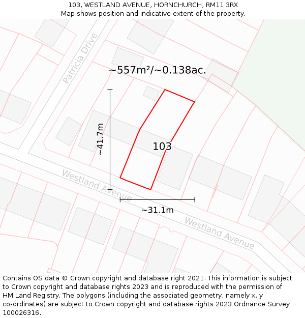 103, WESTLAND AVENUE, HORNCHURCH, RM11 3RX: Plot and title map