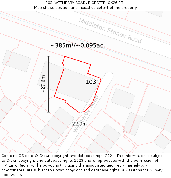 103, WETHERBY ROAD, BICESTER, OX26 1BH: Plot and title map