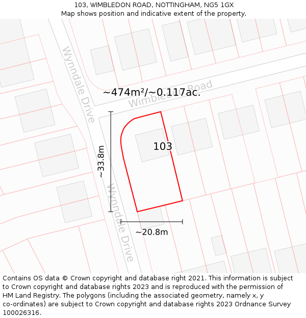 103, WIMBLEDON ROAD, NOTTINGHAM, NG5 1GX: Plot and title map