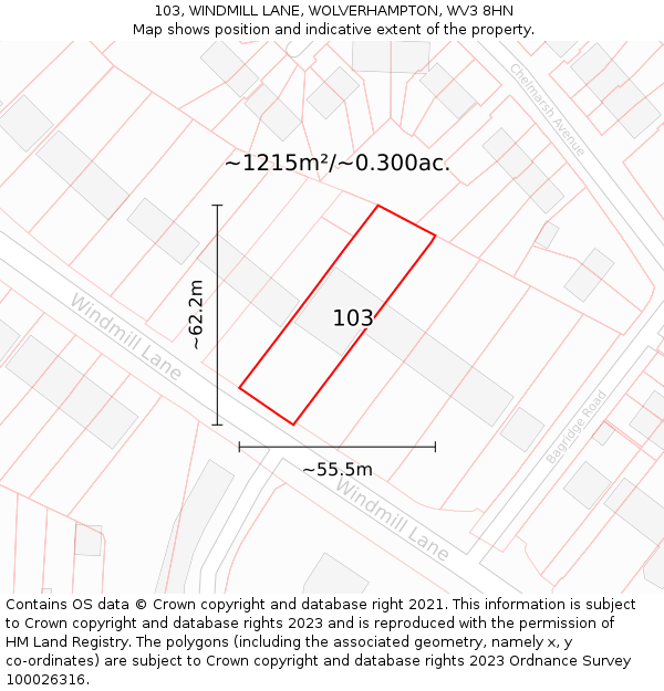 103, WINDMILL LANE, WOLVERHAMPTON, WV3 8HN: Plot and title map