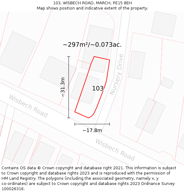 103, WISBECH ROAD, MARCH, PE15 8EH: Plot and title map