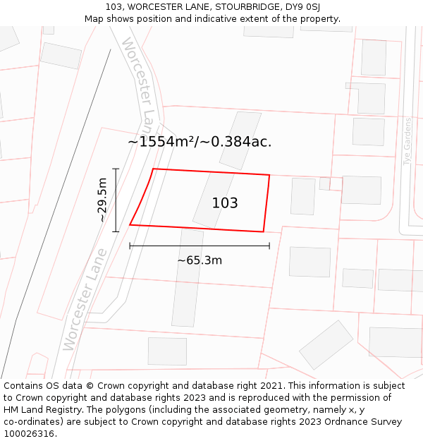103, WORCESTER LANE, STOURBRIDGE, DY9 0SJ: Plot and title map