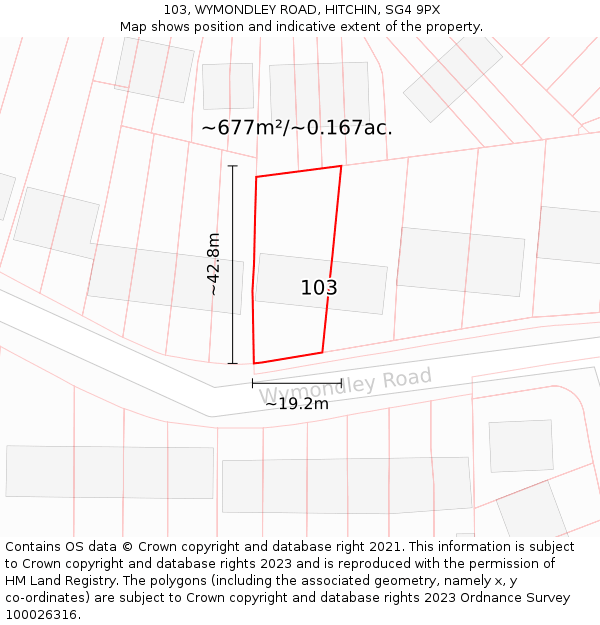 103, WYMONDLEY ROAD, HITCHIN, SG4 9PX: Plot and title map