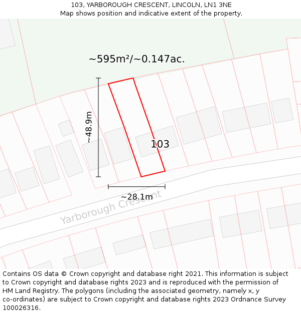 103, YARBOROUGH CRESCENT, LINCOLN, LN1 3NE: Plot and title map