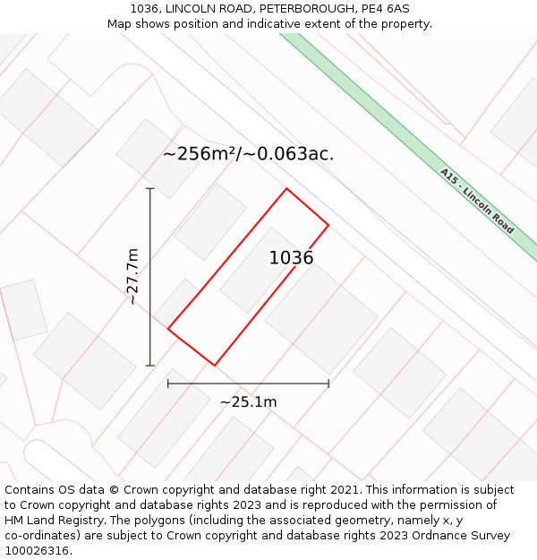 1036, LINCOLN ROAD, PETERBOROUGH, PE4 6AS: Plot and title map