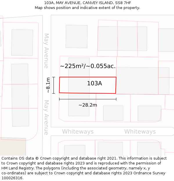 103A, MAY AVENUE, CANVEY ISLAND, SS8 7HF: Plot and title map