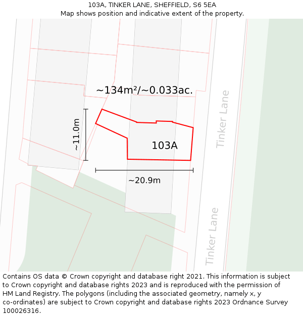 103A, TINKER LANE, SHEFFIELD, S6 5EA: Plot and title map