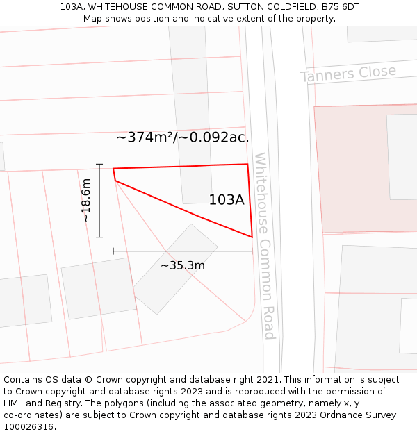 103A, WHITEHOUSE COMMON ROAD, SUTTON COLDFIELD, B75 6DT: Plot and title map
