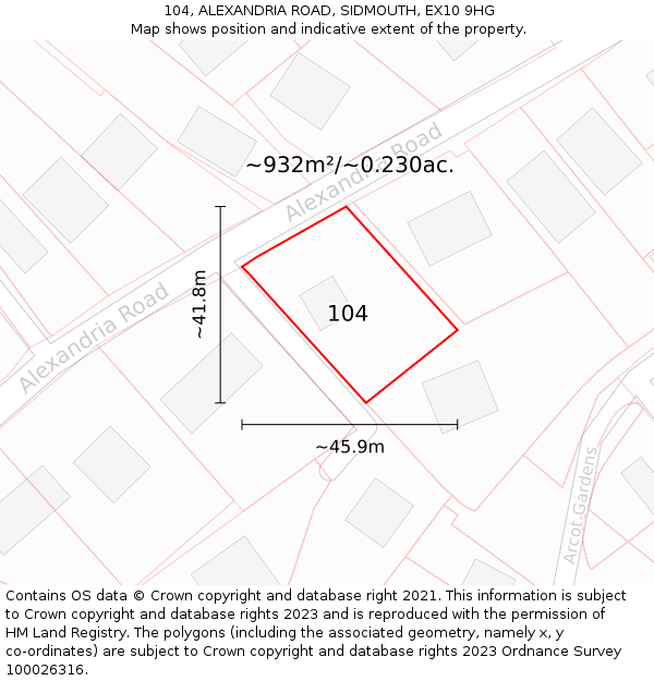 104, ALEXANDRIA ROAD, SIDMOUTH, EX10 9HG: Plot and title map