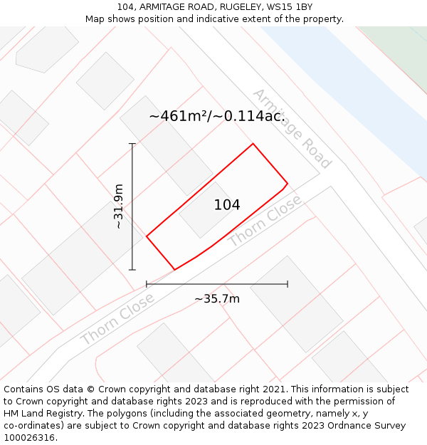 104, ARMITAGE ROAD, RUGELEY, WS15 1BY: Plot and title map