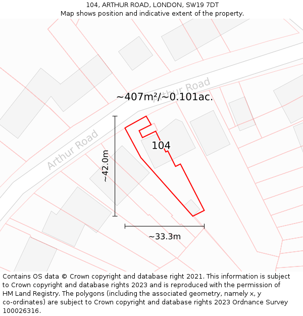 104, ARTHUR ROAD, LONDON, SW19 7DT: Plot and title map