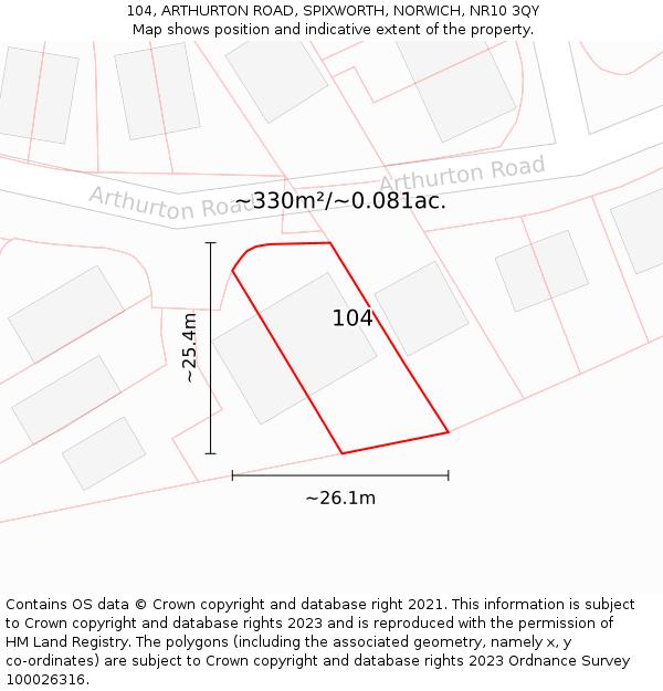 104, ARTHURTON ROAD, SPIXWORTH, NORWICH, NR10 3QY: Plot and title map