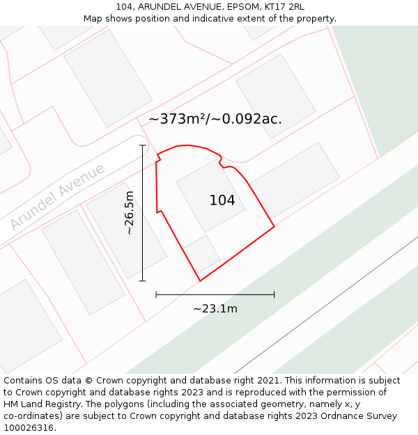 104, ARUNDEL AVENUE, EPSOM, KT17 2RL: Plot and title map