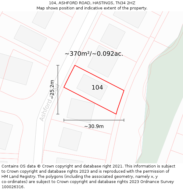104, ASHFORD ROAD, HASTINGS, TN34 2HZ: Plot and title map