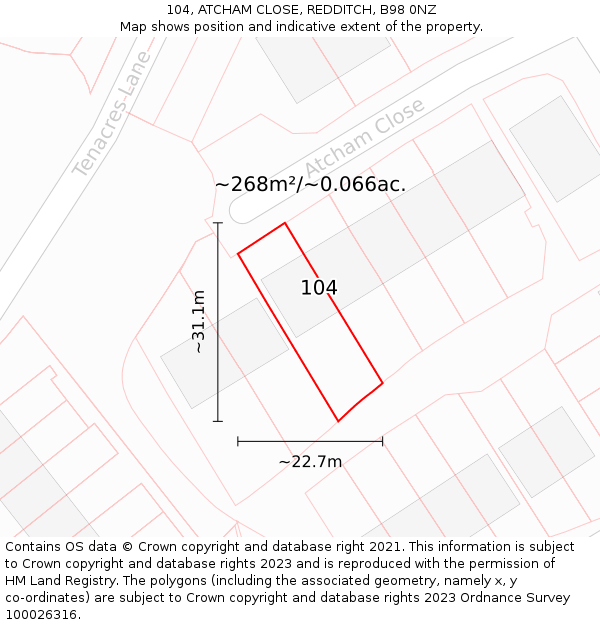 104, ATCHAM CLOSE, REDDITCH, B98 0NZ: Plot and title map