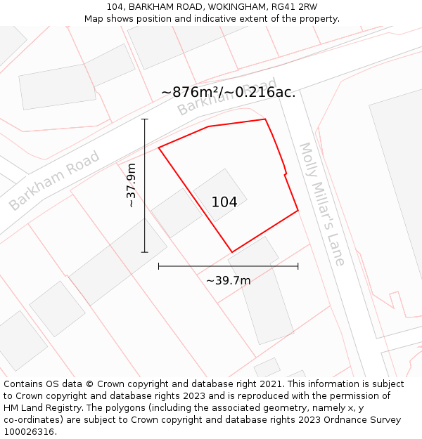 104, BARKHAM ROAD, WOKINGHAM, RG41 2RW: Plot and title map