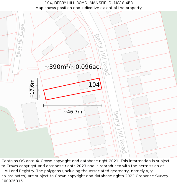 104, BERRY HILL ROAD, MANSFIELD, NG18 4RR: Plot and title map