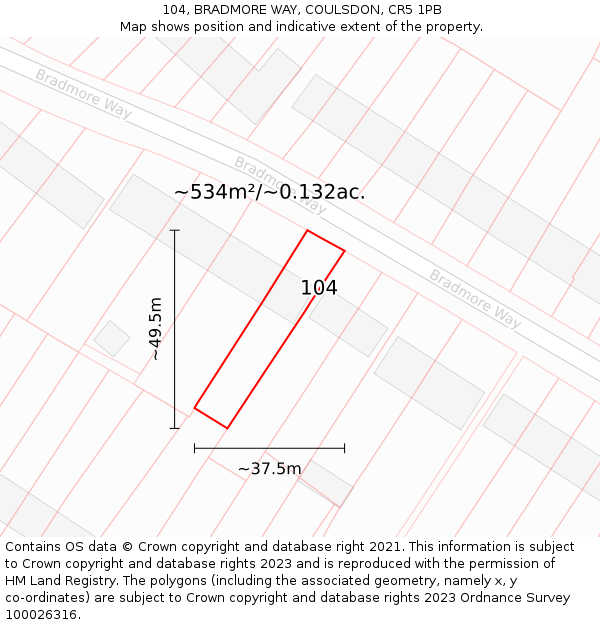 104, BRADMORE WAY, COULSDON, CR5 1PB: Plot and title map