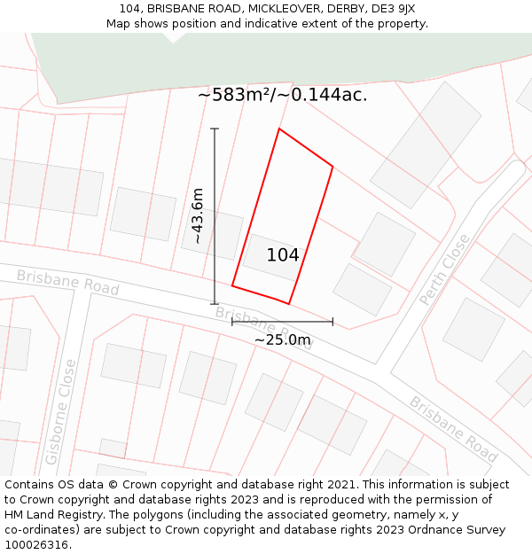 104, BRISBANE ROAD, MICKLEOVER, DERBY, DE3 9JX: Plot and title map