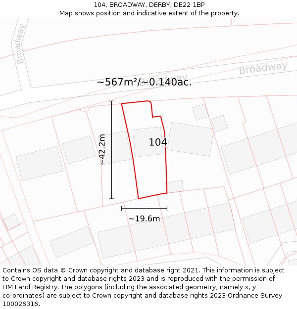 104, BROADWAY, DERBY, DE22 1BP: Plot and title map