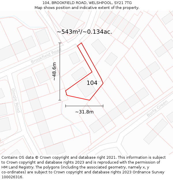 104, BROOKFIELD ROAD, WELSHPOOL, SY21 7TG: Plot and title map