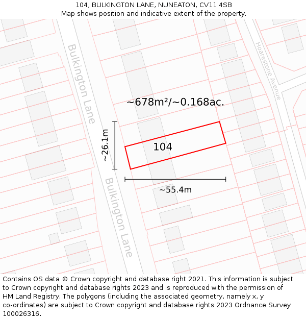 104, BULKINGTON LANE, NUNEATON, CV11 4SB: Plot and title map