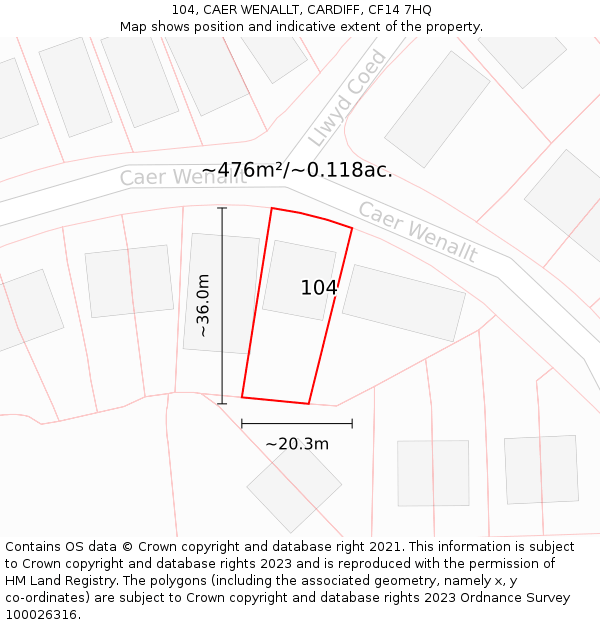 104, CAER WENALLT, CARDIFF, CF14 7HQ: Plot and title map
