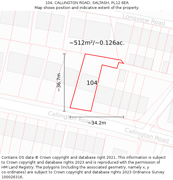 104, CALLINGTON ROAD, SALTASH, PL12 6EA: Plot and title map