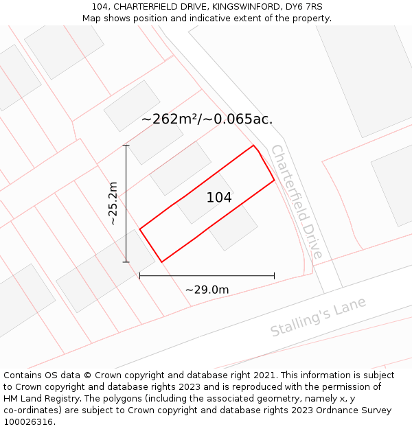 104, CHARTERFIELD DRIVE, KINGSWINFORD, DY6 7RS: Plot and title map
