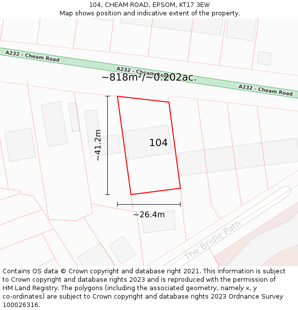 104, CHEAM ROAD, EPSOM, KT17 3EW: Plot and title map