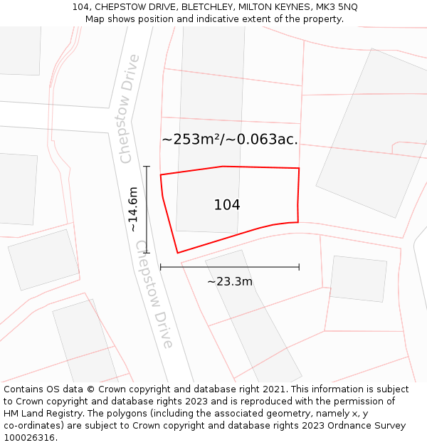 104, CHEPSTOW DRIVE, BLETCHLEY, MILTON KEYNES, MK3 5NQ: Plot and title map