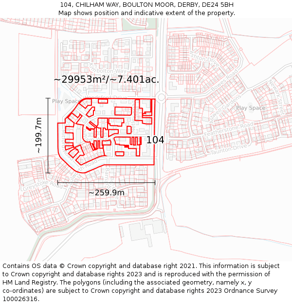 104, CHILHAM WAY, BOULTON MOOR, DERBY, DE24 5BH: Plot and title map
